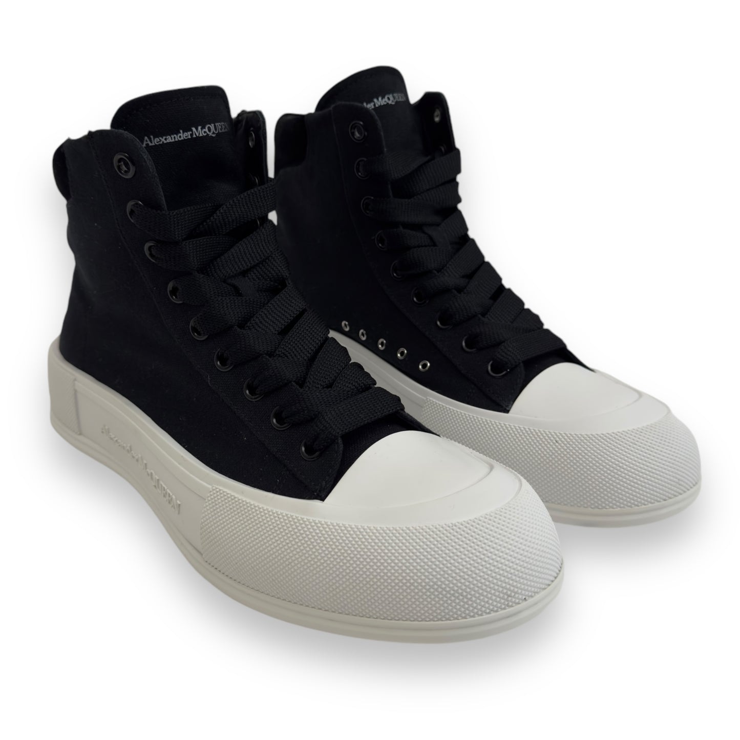 ALEXANDER MCQUEEN DECK PLIMSOLL SNEAKER BLACK / WHITE UK10