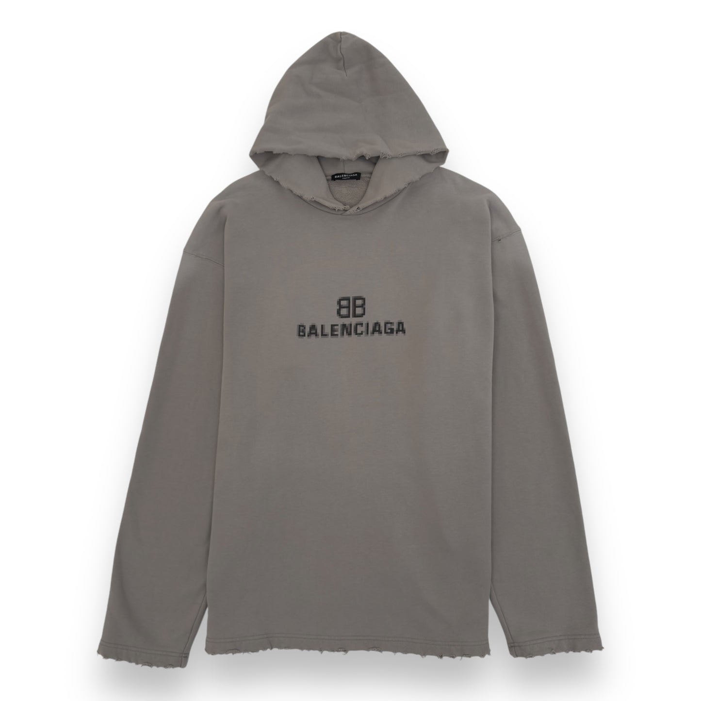 BALENCIAGA OVERSIZED DISTRESSED BB PIXEL HOODIE TAUPE S