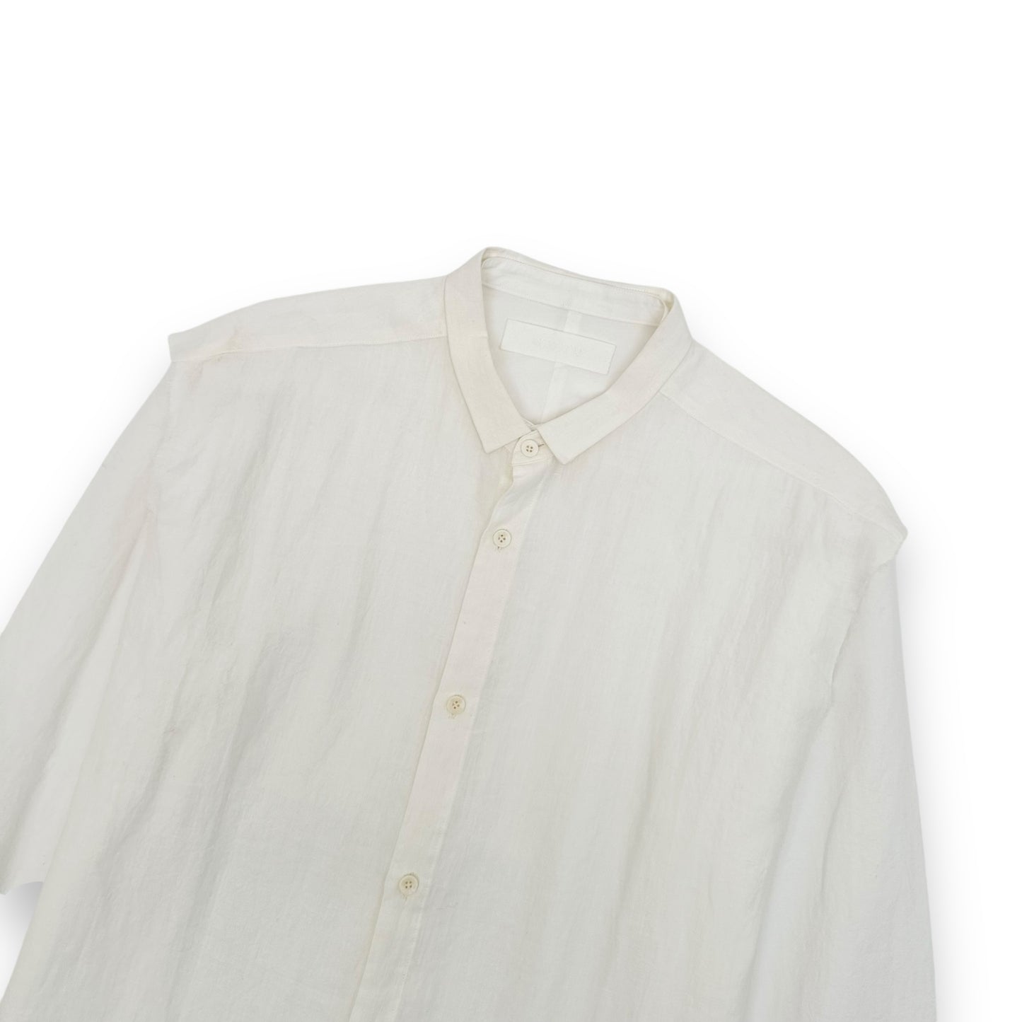 DUELLUM BUTTON DOWN DISTRESSED COTTON / LINEN SHIRT CREAM XXL