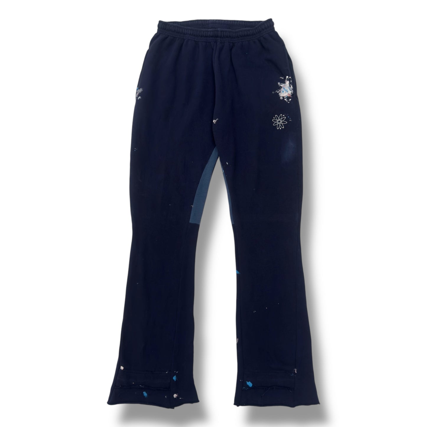 JEANIUS BAR ATELIER FLARED PAINT DISTRESSED SWEATPANTS BLUE M