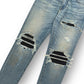 AMIRI MX1 SKINNY FIT LEATHER PATCH DENIM JEANS BLUE / BLACK W32