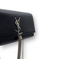 SAINT LAURENT KATE TASSEL GRAINED LEATHER SHOULDER BAG BLACK WITH SILVER STRAP S