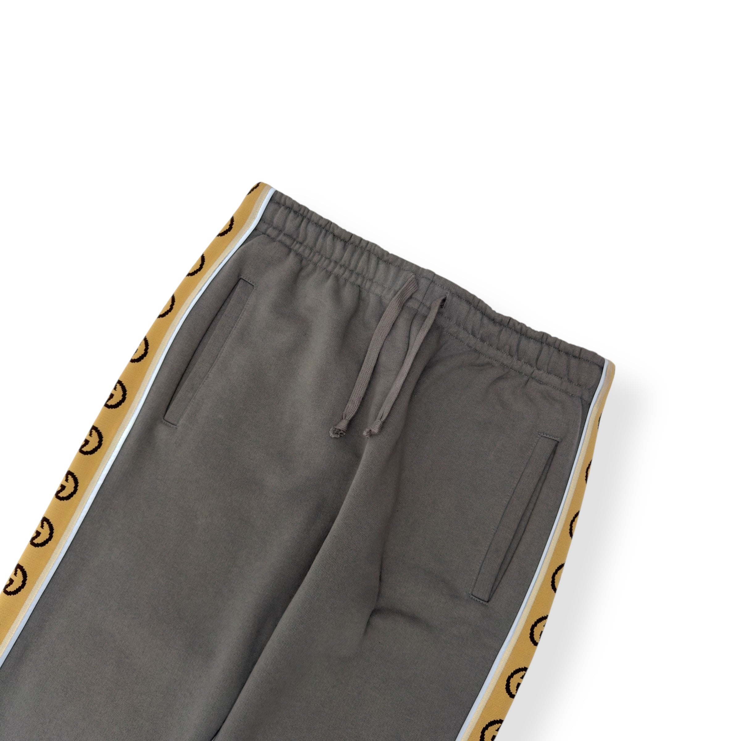 GUCCI TAPE DETAIL COTTON SWEATPANTS GREY / BEIGE M