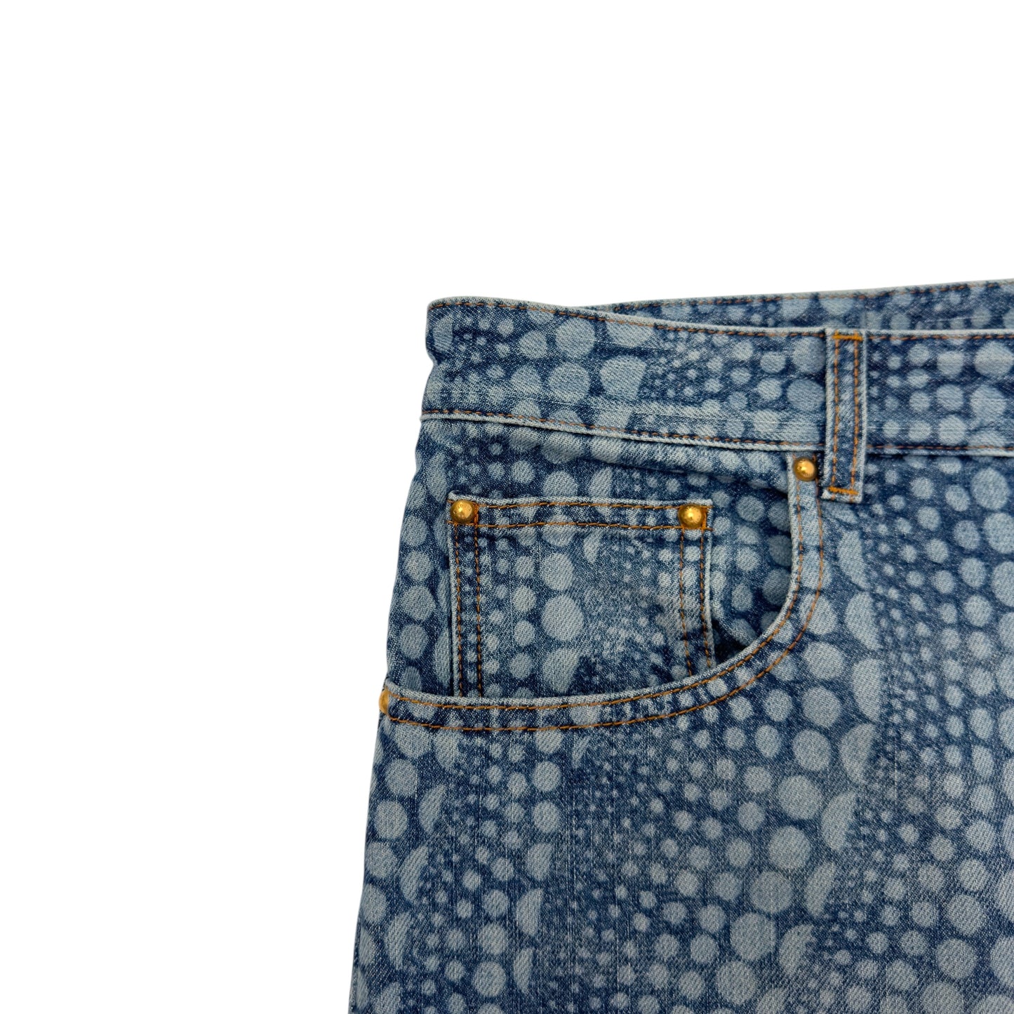 LOUIS VUITTON X YAYOI KUSAMA ALL OVER PUMPKIN GRAPHIC PRINT DENIM JEANS INDIGO W34” / L