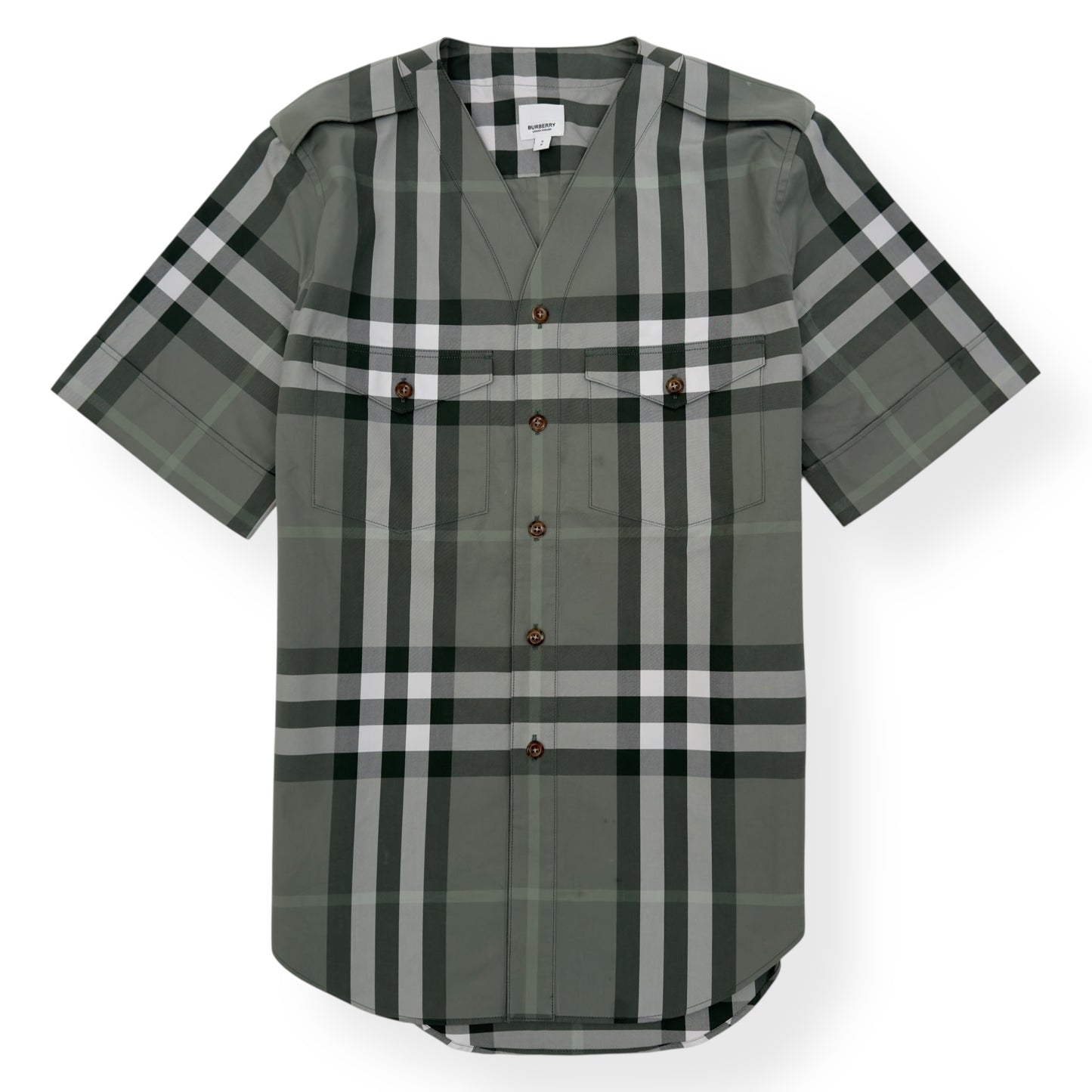 BURBERRY OVERSIZED TARTAN-CHECKERED SHORT SLEEVE SHIRT GREEN S