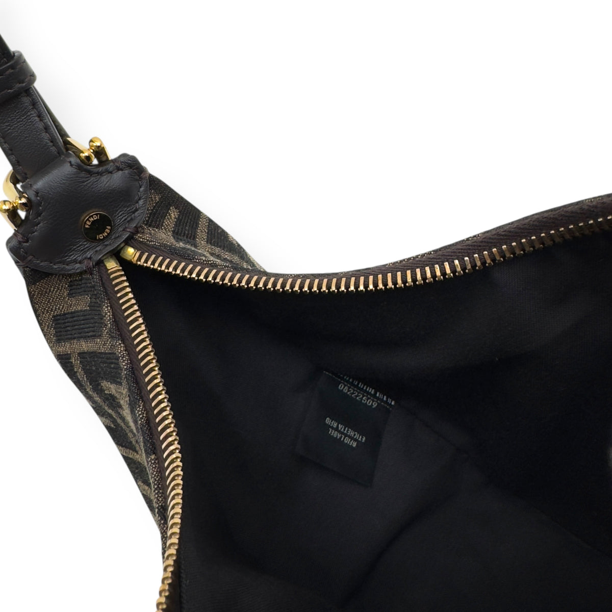 FENDI FENDIGRAPHY FF JACQUARD FABRIC BAG BLACK / BROWN S