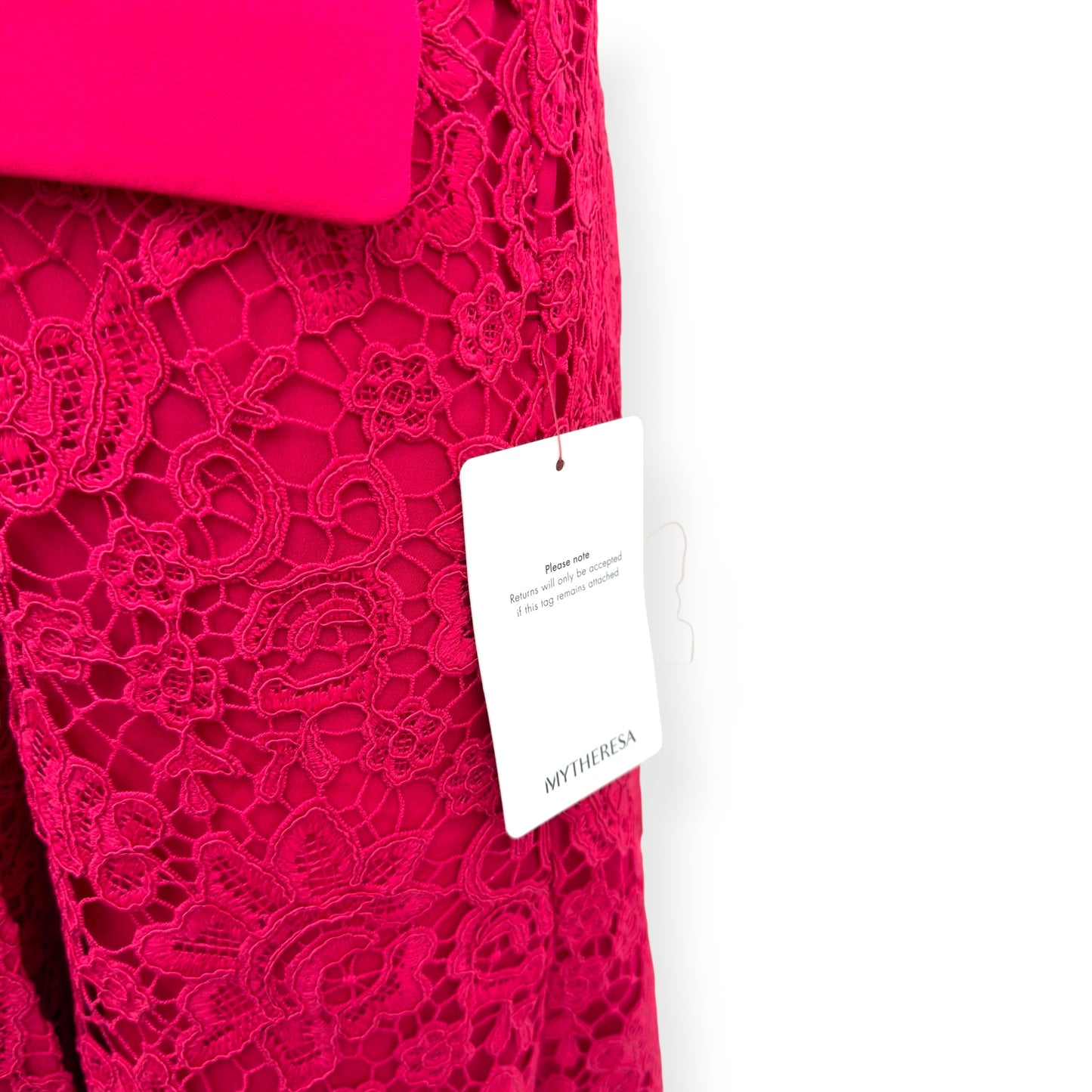 SELF-PORTRAIT BELTED CREPE-TRIMMED CORDED LACE MIDI DRESS PINK UK14