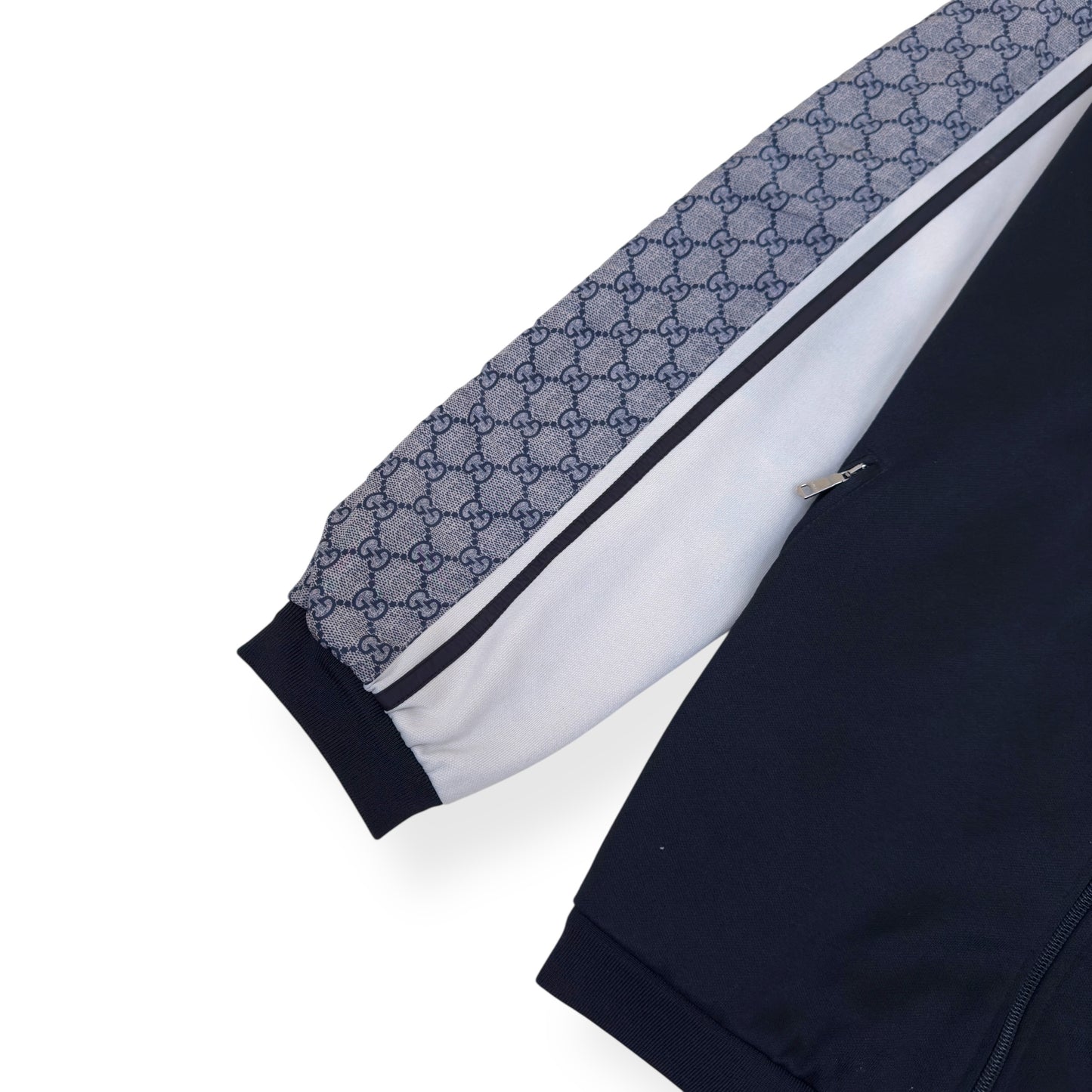 GUCCI OVERSIZE TECHNICAL JERSEY ZIP TRACK JACKET BLACK / WHITE S