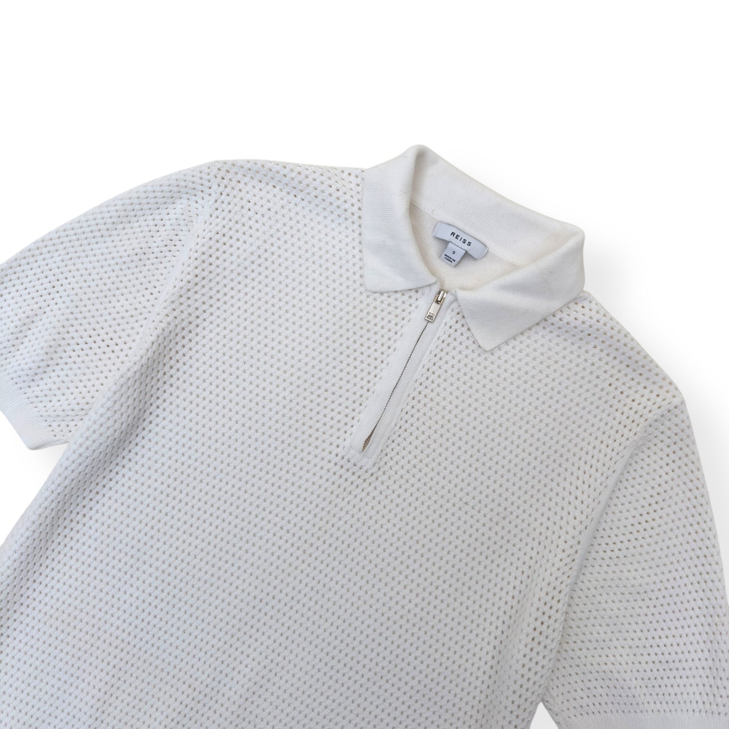 REISS SCOTTY HALF ZIP POLO SHIRT WHITE S
