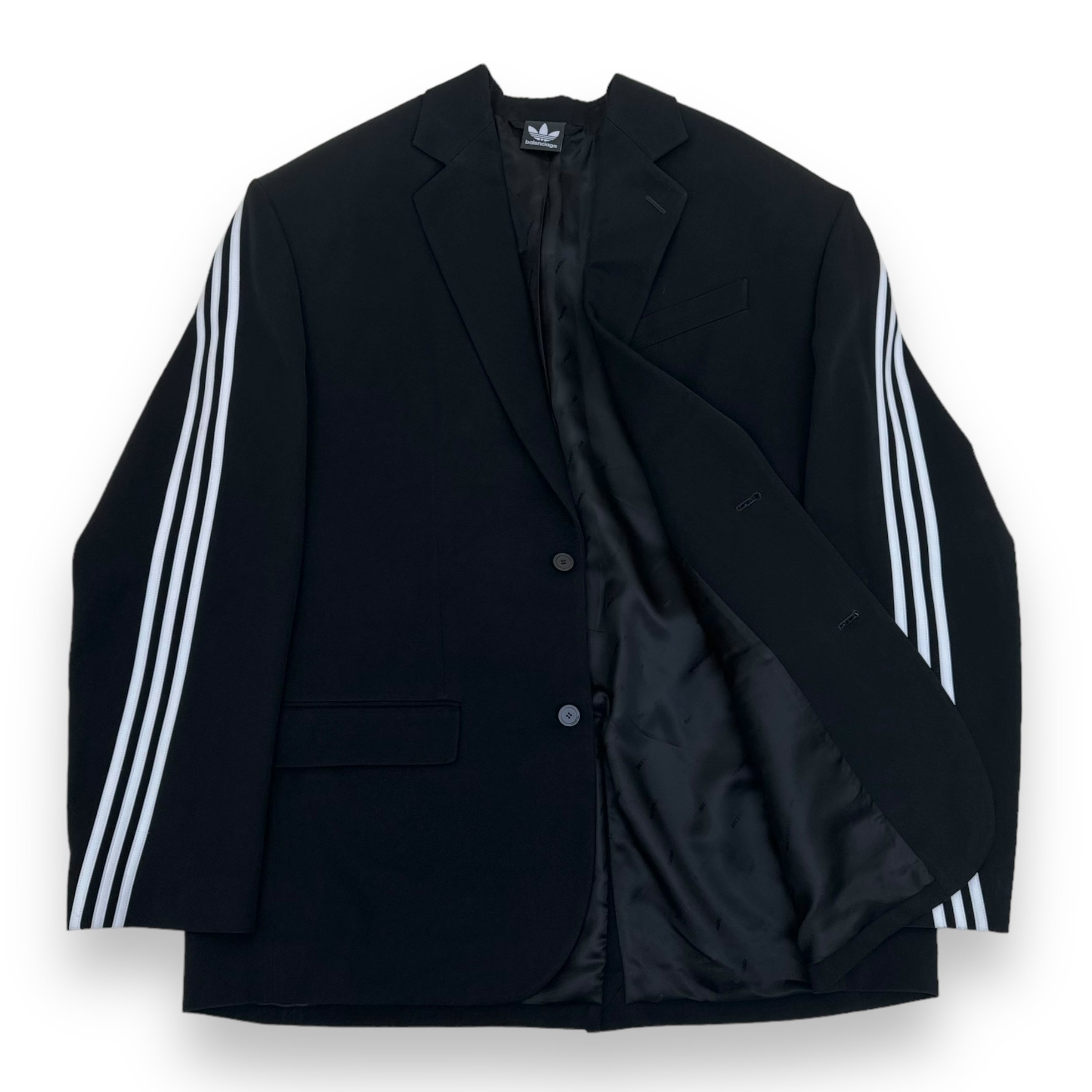 BALENCIAGA X ADIDAS OVERSIZED STRIPED SUIT JACKET BLACK XS