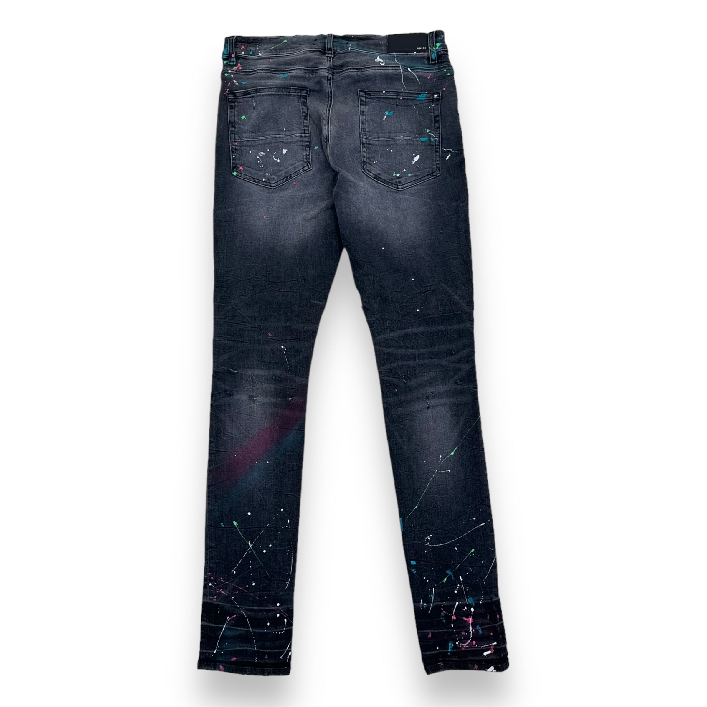 AMIRI PAINT SPLATTER MX1 DISTRESSED DENIM JEANS BLACK 34W