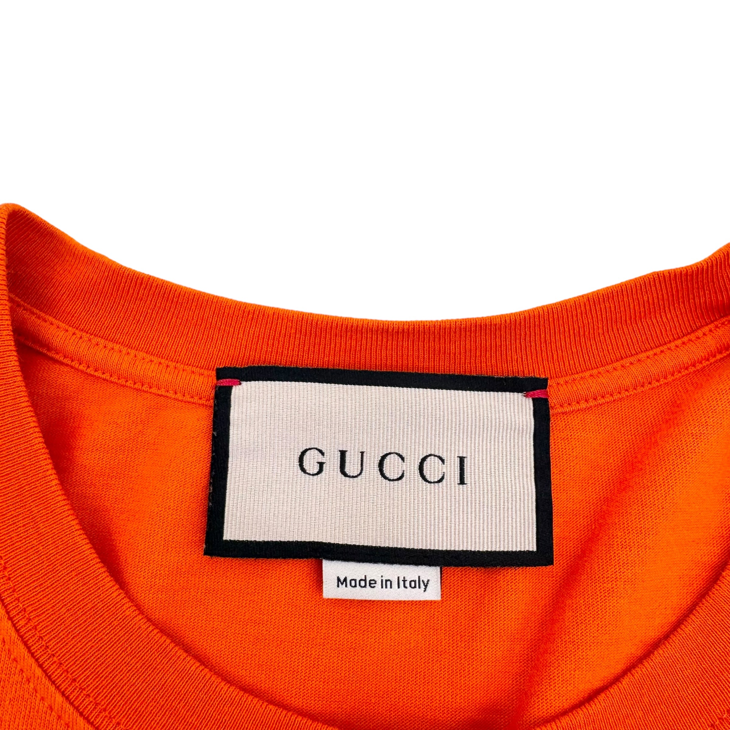 GUCCI COTTON PALM TREE PRINT T-SHIRT ORANGE L