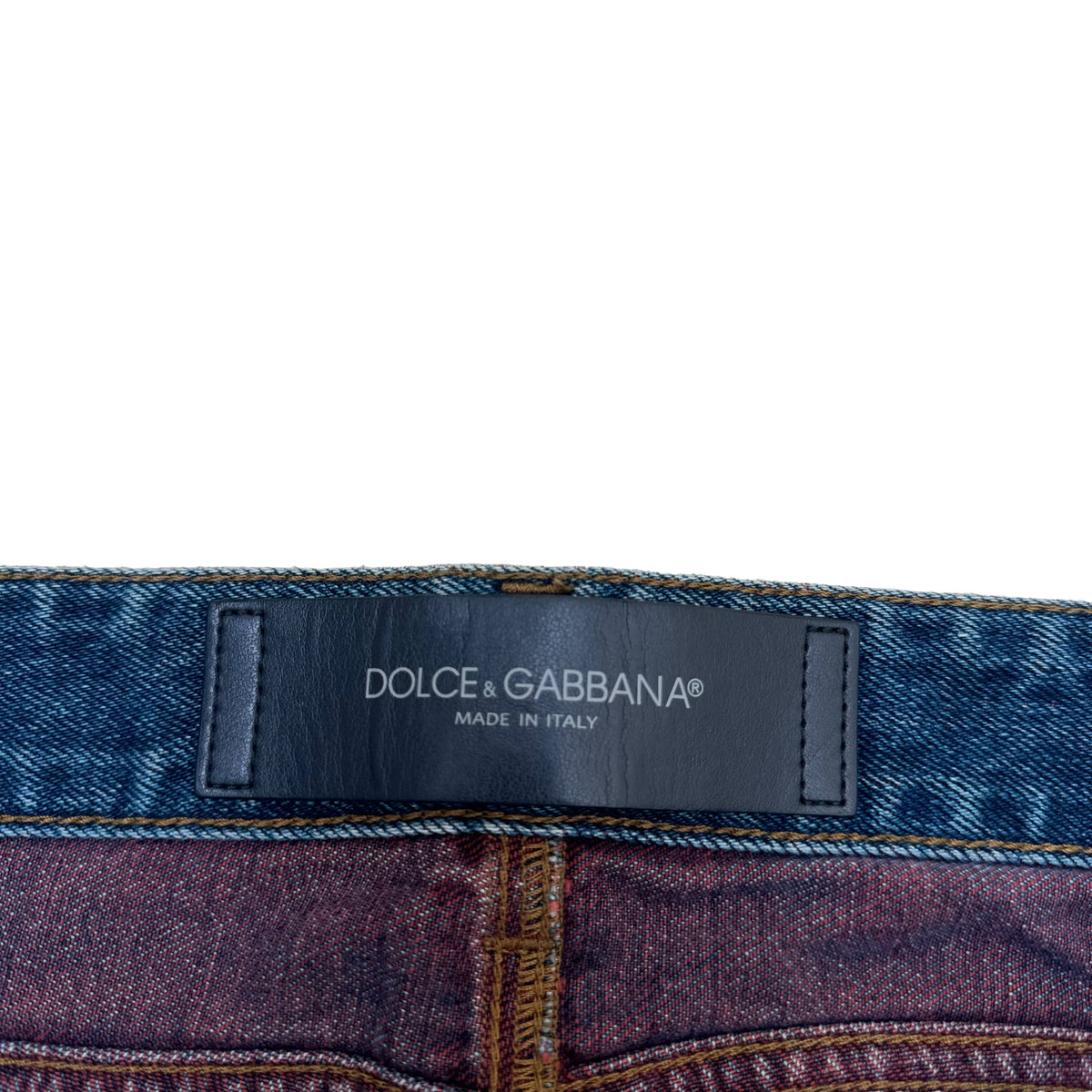 DOLCE & GABBANA DISTRESSED PATCH DENIM JEANS BLUE / RED L