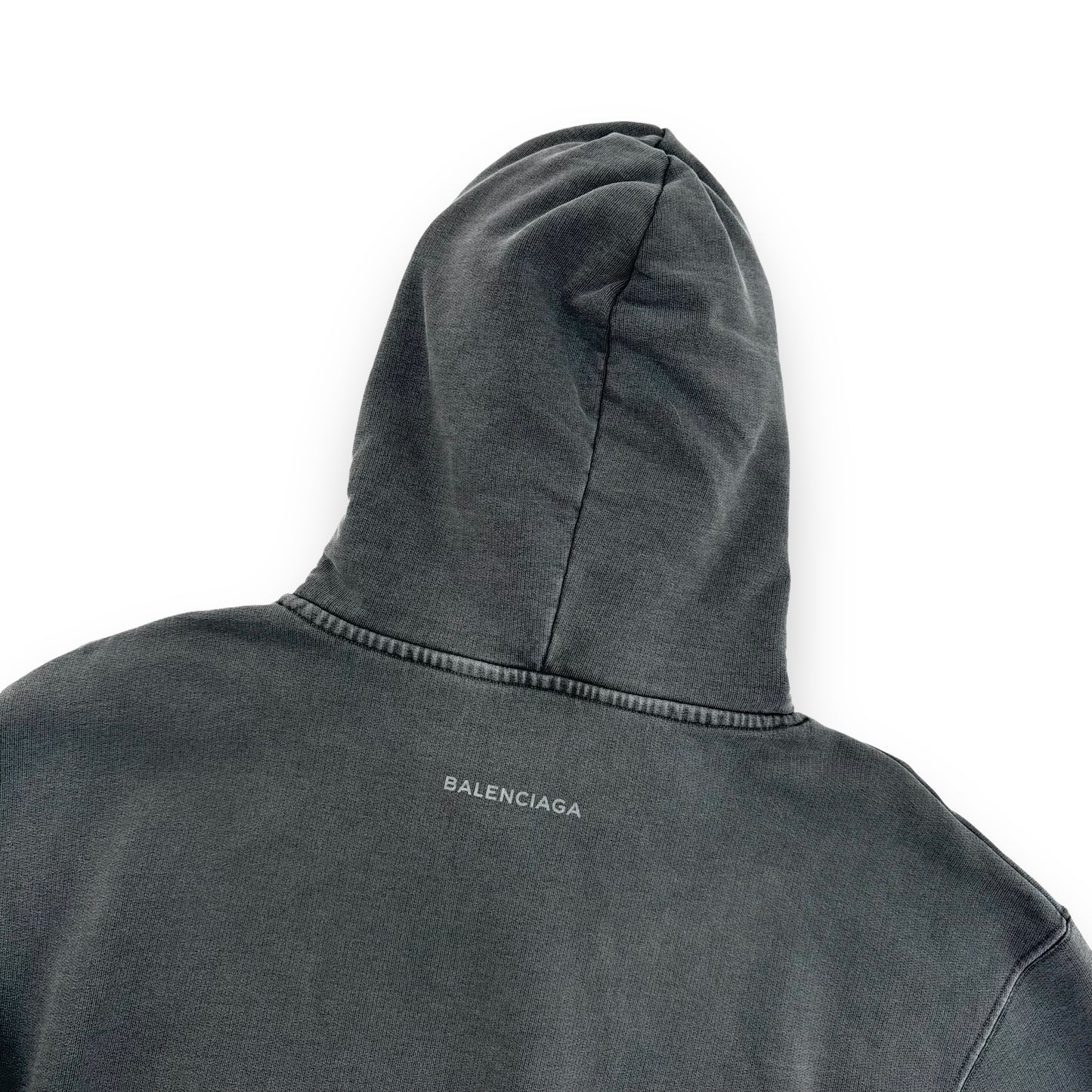 BALENCIAGA PINTED LOOPBACK COTTON-JERSEY HOODIE GREY L