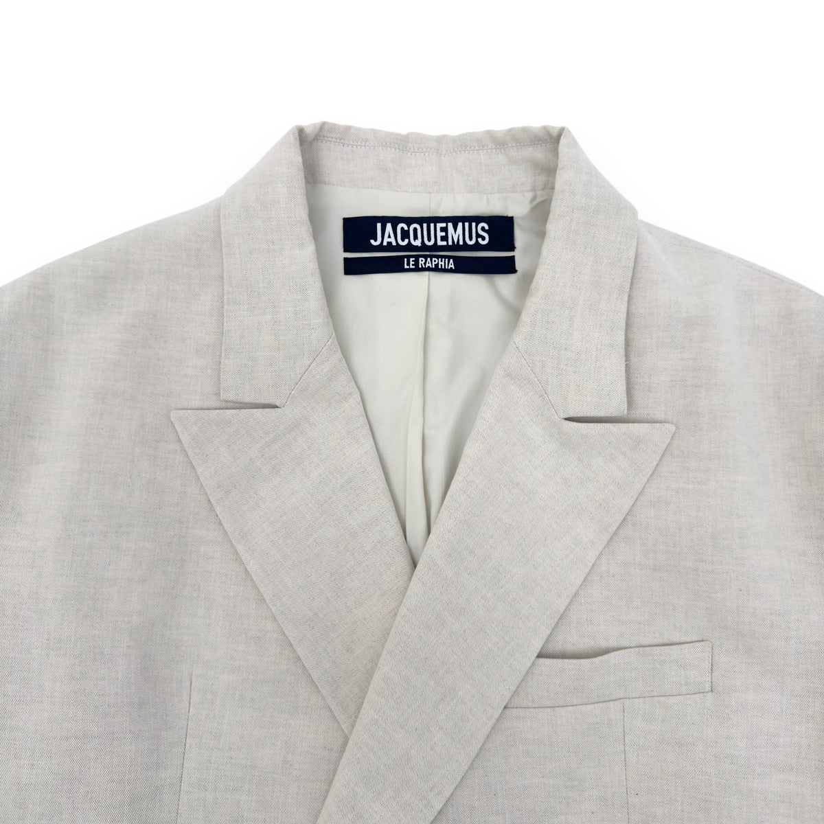 JACQUEMUS LE RAPHIA DOUBLE BREASTED LINEN BLEND JACKET GREY 54 / XXL