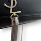 SAINT LAURENT KATE TASSEL GRAINED LEATHER SHOULDER BAG BLACK WITH SILVER STRAP S