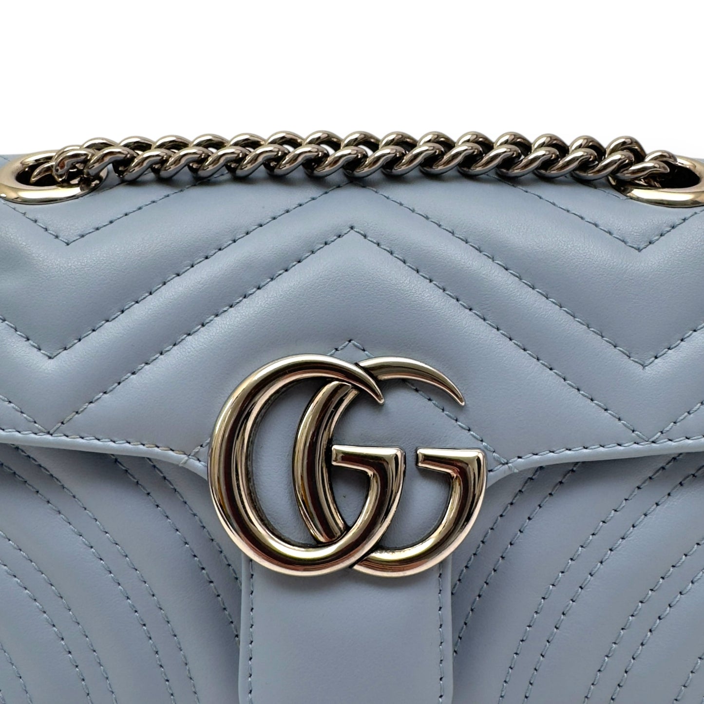 GUCCI CALFSKIN MATELASSE MINI GG MARMONT SHOULDER BAG BLUE
