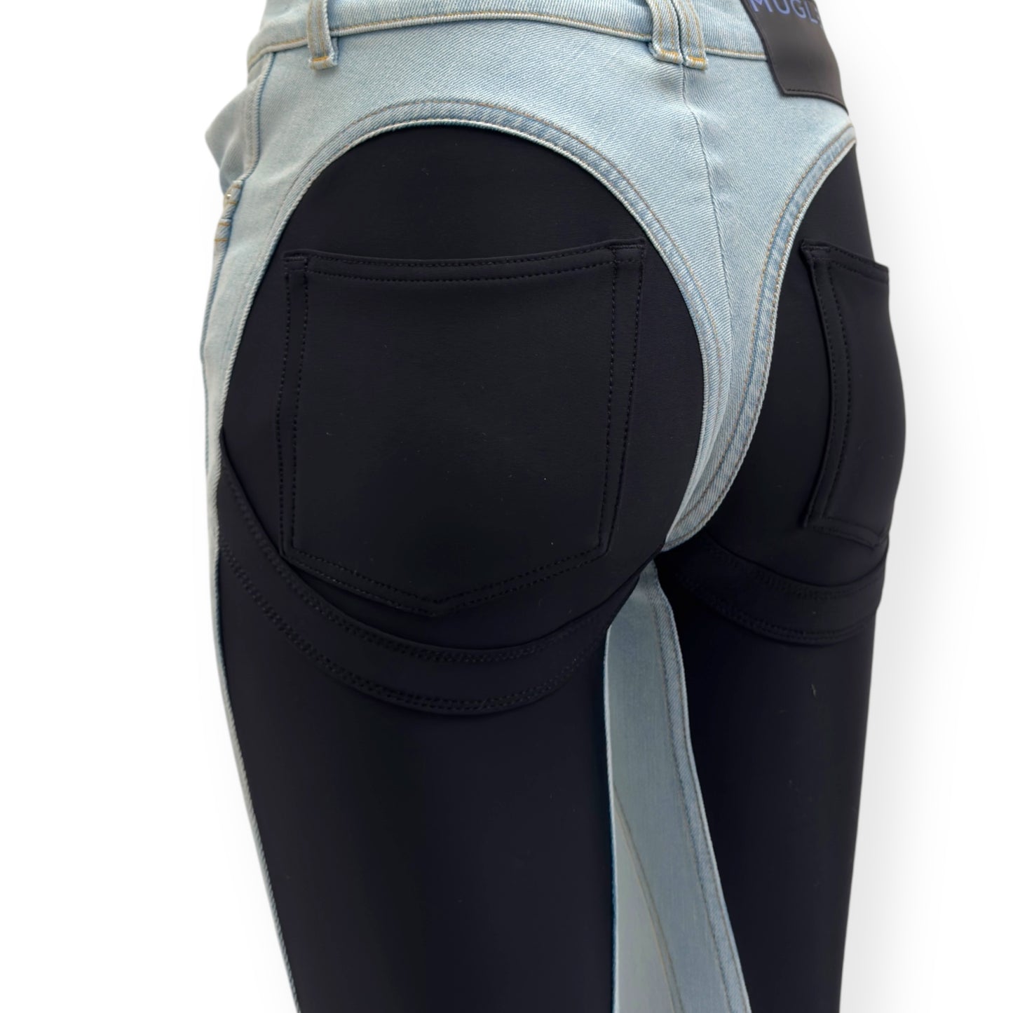 MUGLER SPIRAL SKINNY DENIM JEANS BLUE / BLACK 36 / W26”