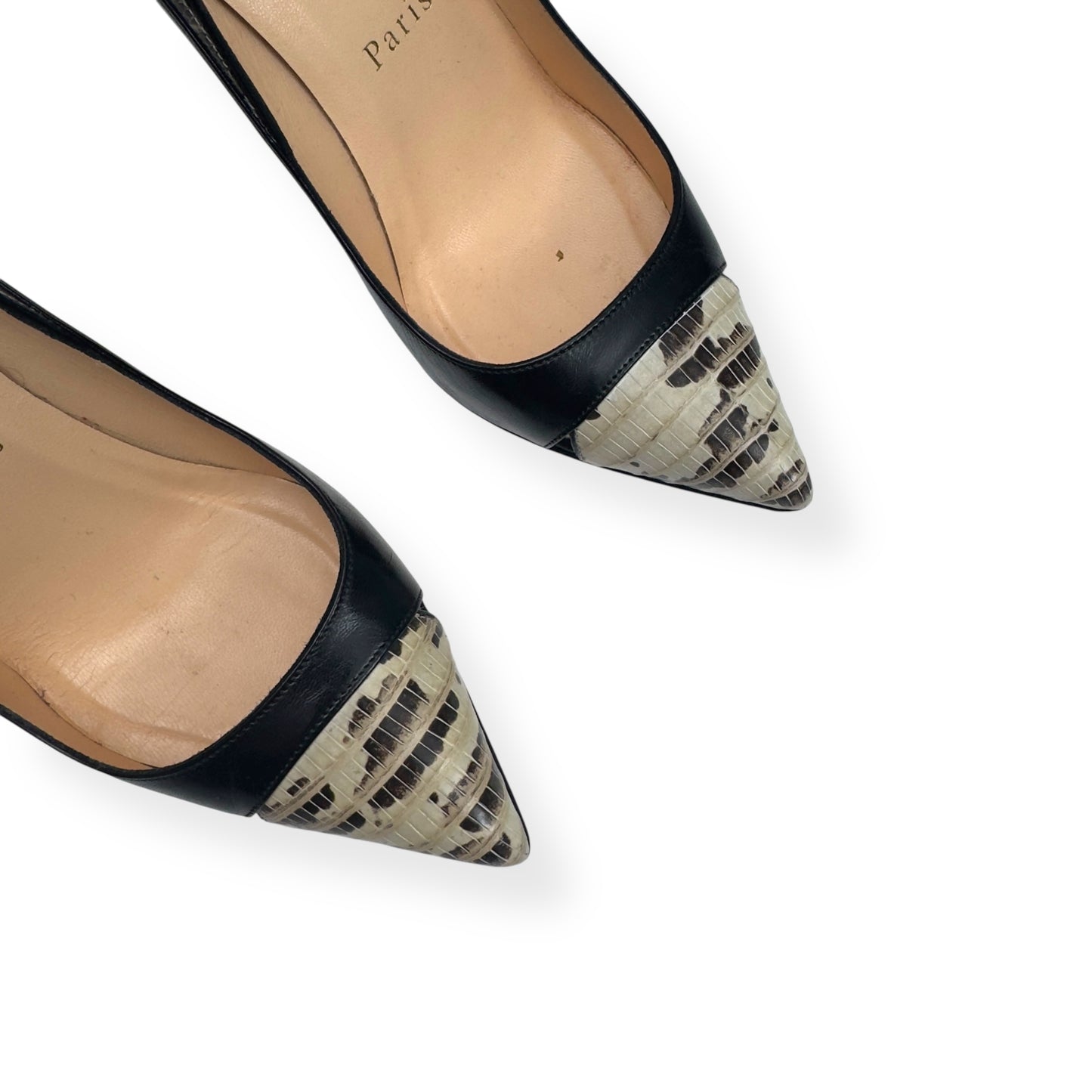 CHRISTIAN LOUBOUTIN PIGALLE WATER SNAKE TOE CAP CUT OUT PUMPS BLACK 36 / UK3