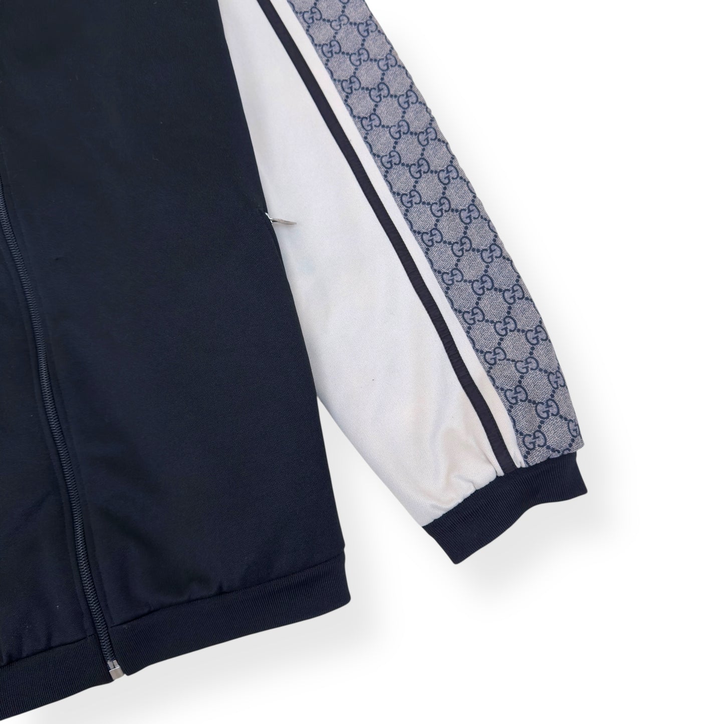 GUCCI OVERSIZE TECHNICAL JERSEY ZIP TRACK JACKET BLACK / WHITE S