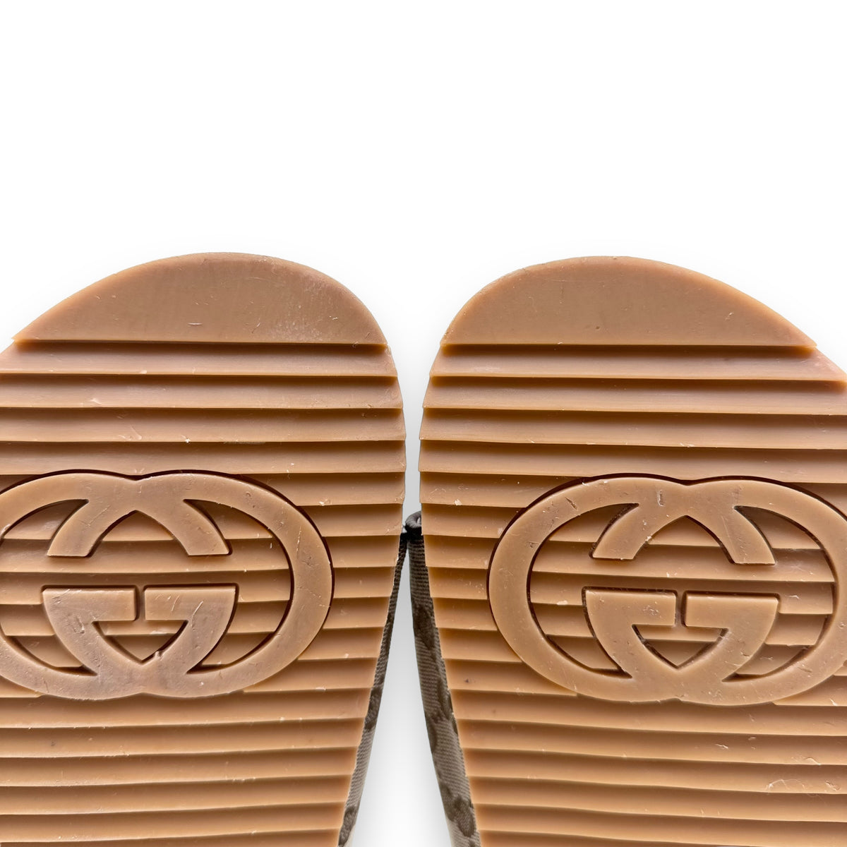 GUCCI GG MONOGRAM CANVAS SLIDE SANDAL BEIGE / EBONY UK1O