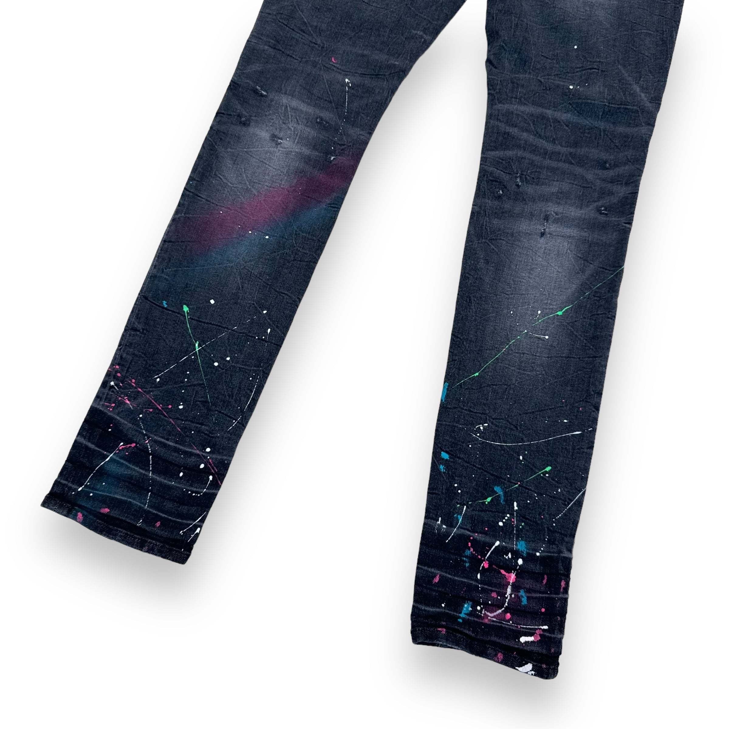AMIRI PAINT SPLATTER MX1 DISTRESSED DENIM JEANS BLACK 34W