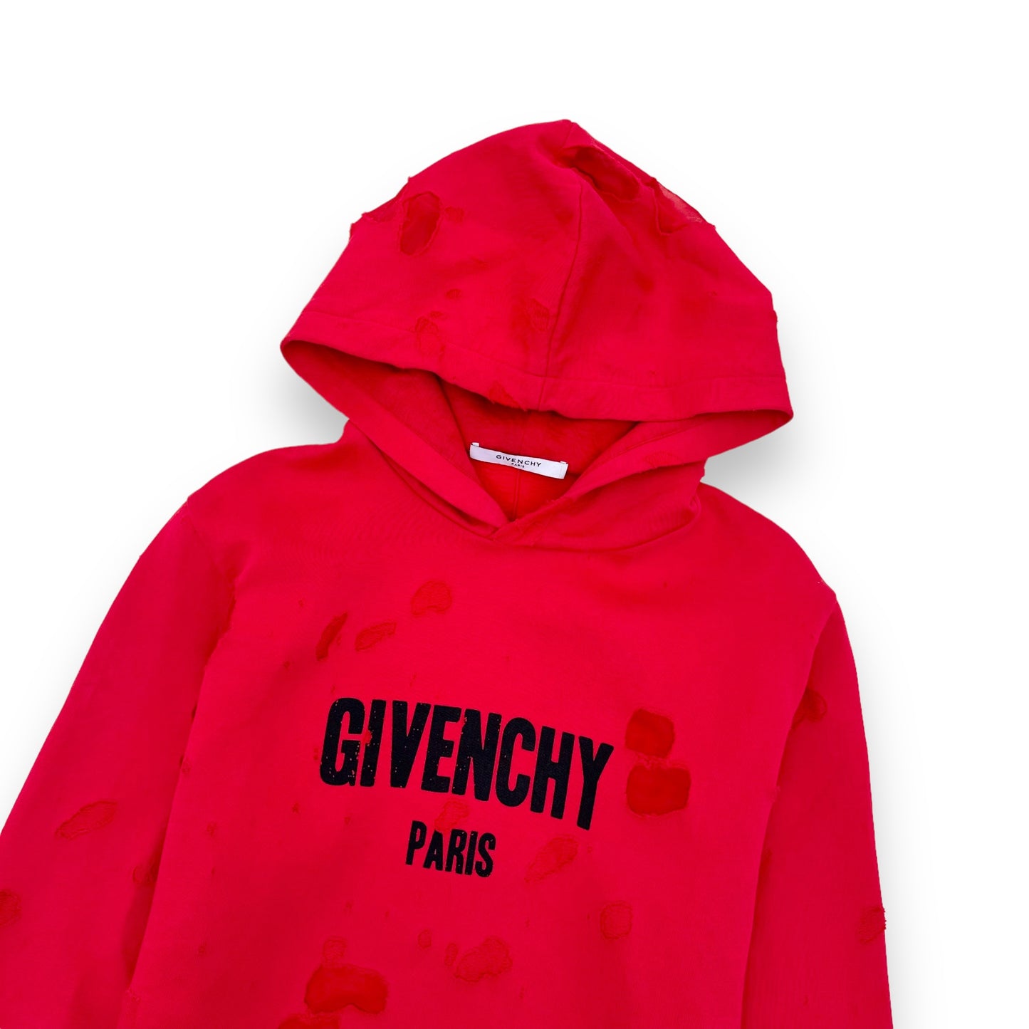 GIVENCHY DISTRESSED HOODIE RED / BLACK L