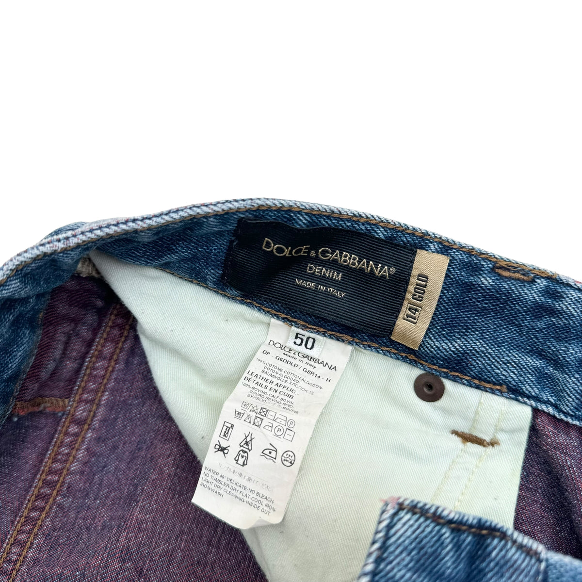 DOLCE & GABBANA DISTRESSED PATCH DENIM JEANS BLUE / RED L