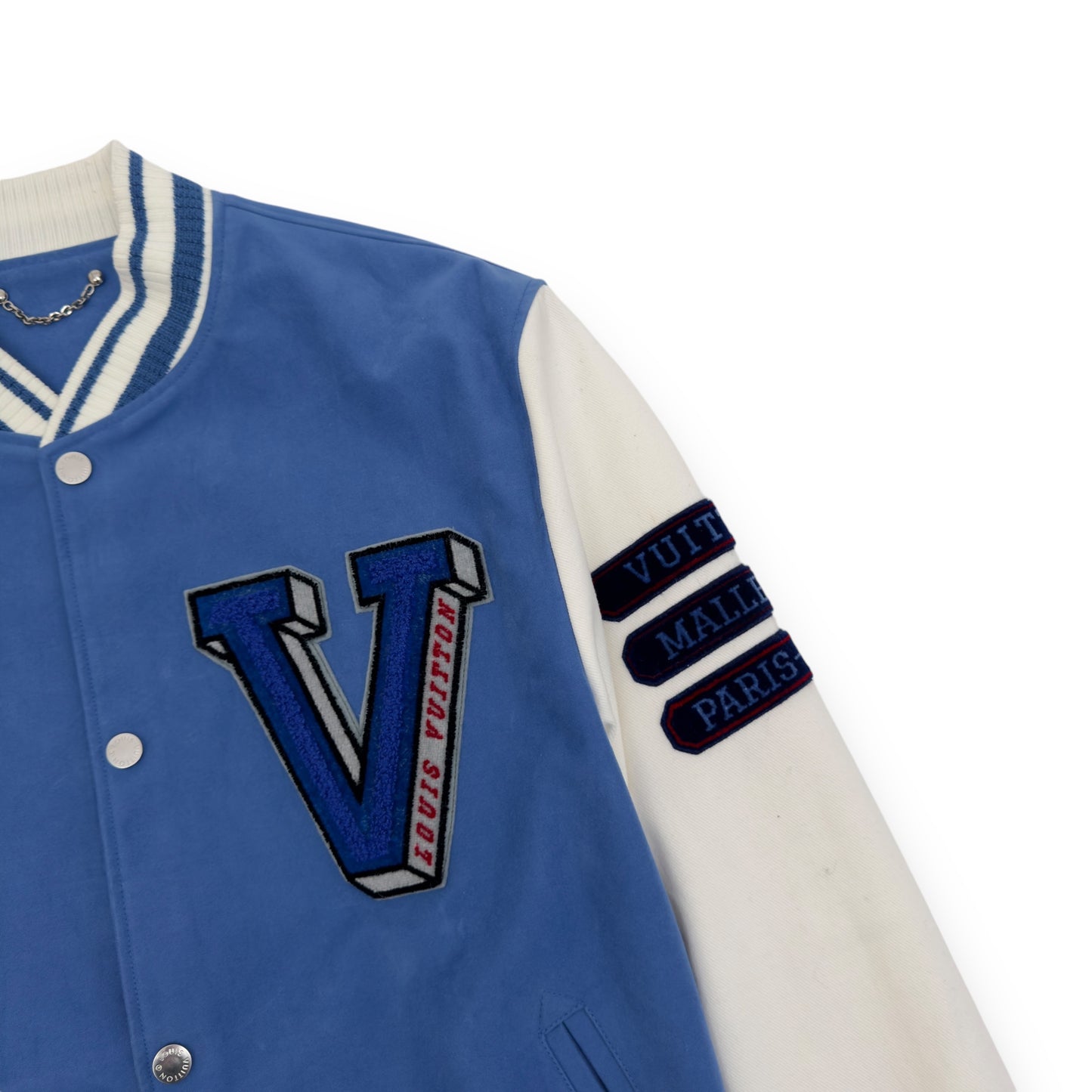 LOUIS VUITTON X FRAGMENT SS17 LV VARSITY JACKET BLUE / WHITE L