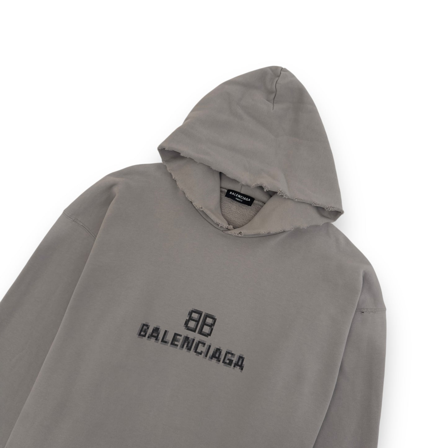 BALENCIAGA OVERSIZED DISTRESSED BB PIXEL HOODIE TAUPE S