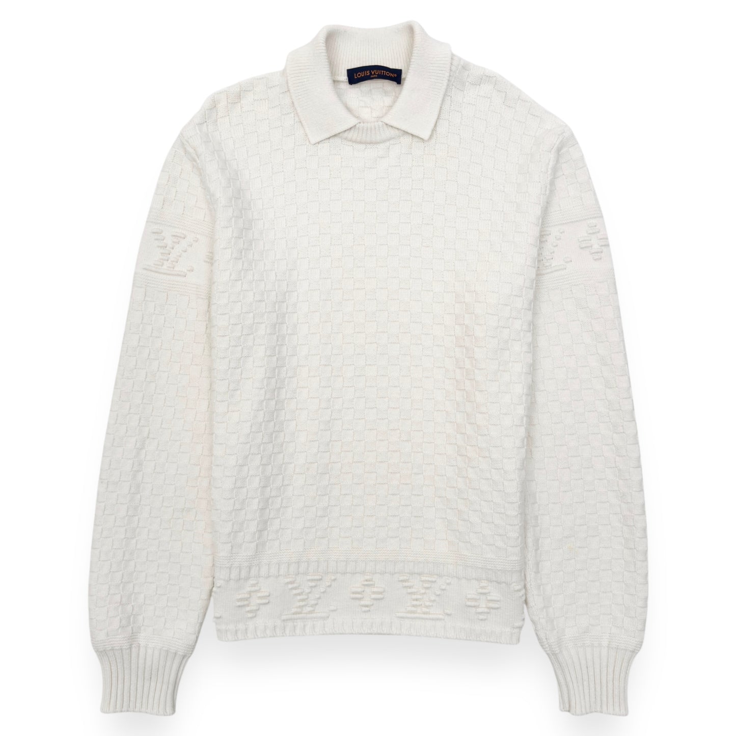 LOUIS VUITTON WOOL COLLARED DAMIER PULLOVER JUMPER WHITE XL – Wylist