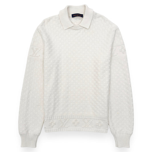 LOUIS VUITTON WOOL COLLARED DAMIER PULLOVER JUMPER WHITE XL