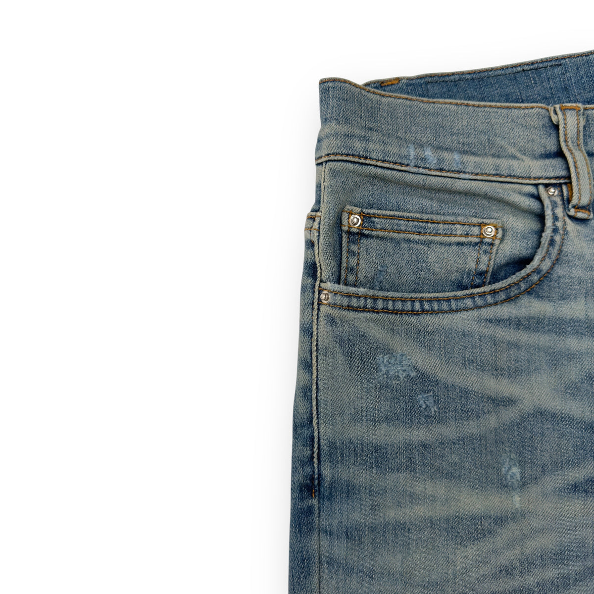 AMIRI MX1 SKINNY FIT LEATHER PATCH DENIM JEANS BLUE / BLACK W32