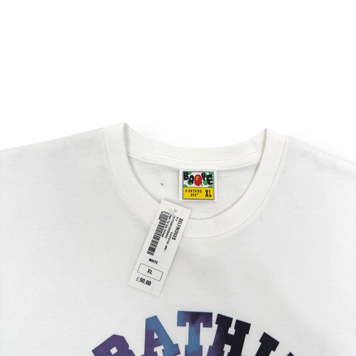 A BATHING APE TIE DYE COLLEGE T-SHIRT WHITE / PURPLE XL