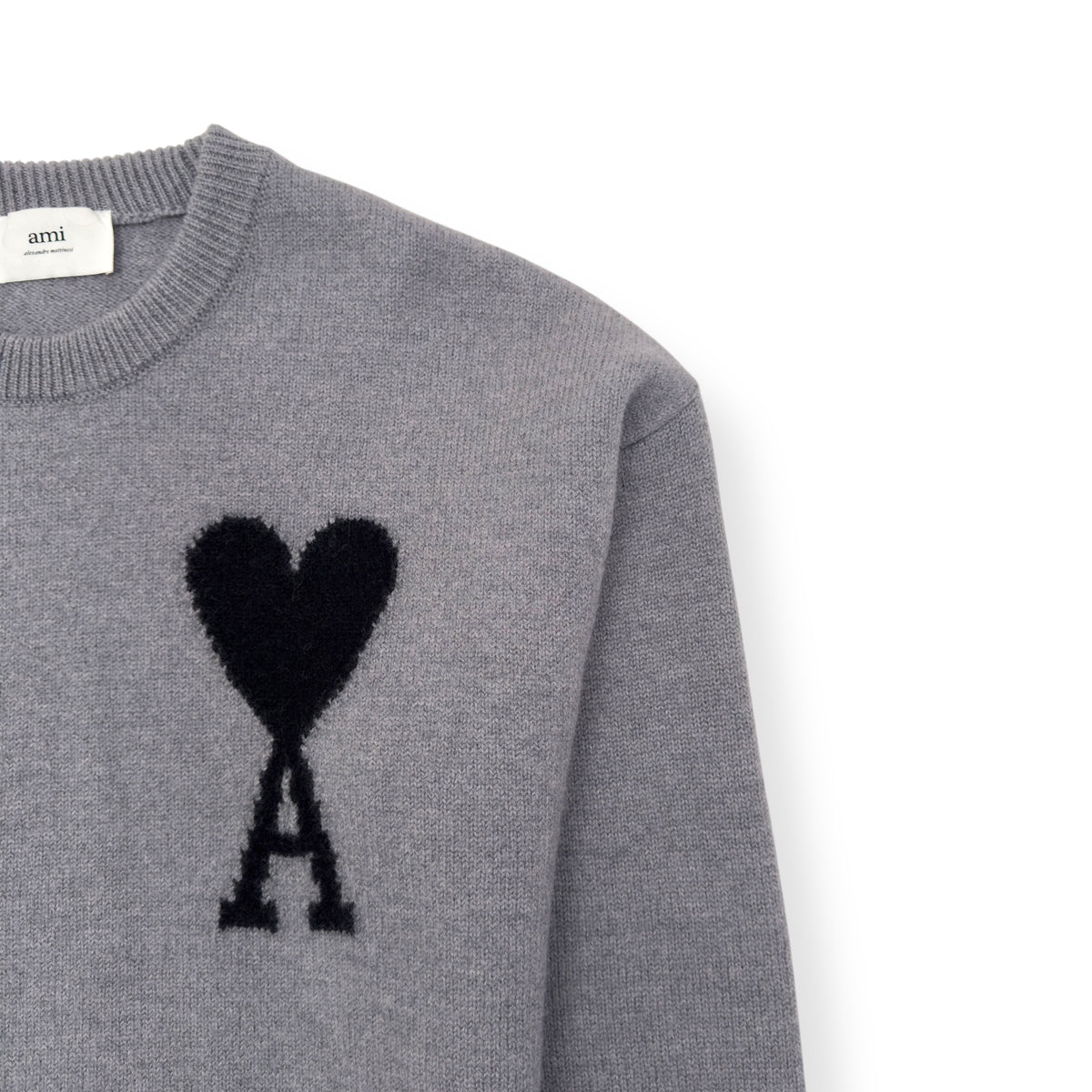 AMI PARIS AMI DE COEUR WOOL SWEATER GREY / BLACK M