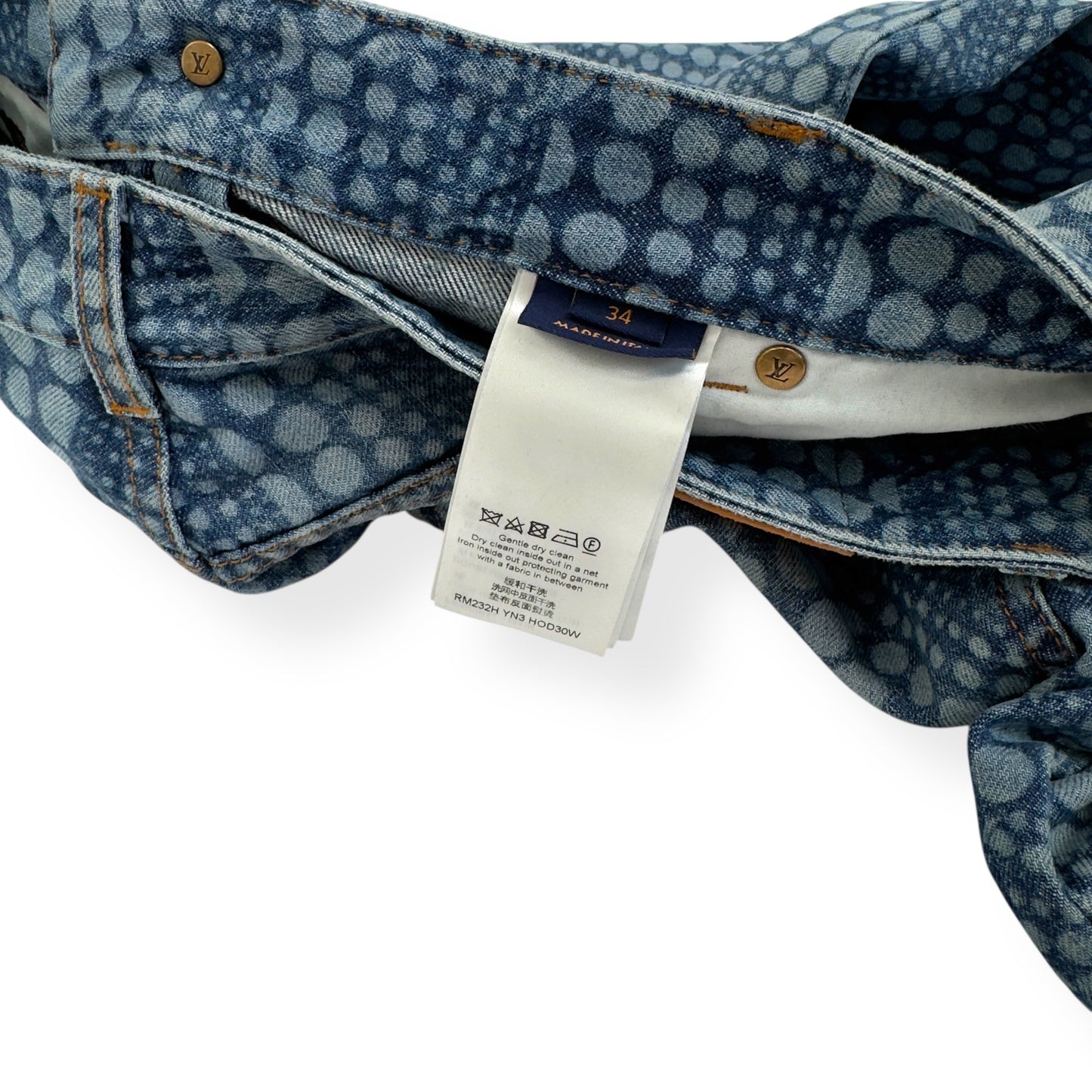 LOUIS VUITTON X YAYOI KUSAMA ALL OVER PUMPKIN GRAPHIC PRINT DENIM JEANS INDIGO W34” / L