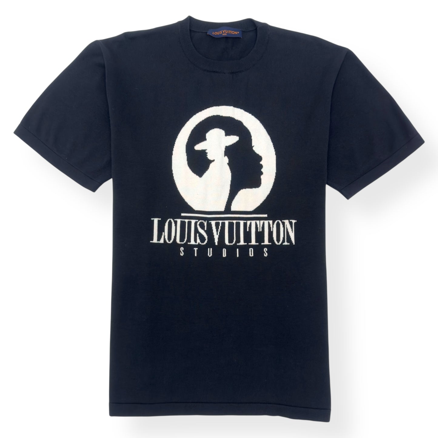 LOUIS VUITTON COTTON INTARSIA STUDIOS T-SHIRT BLACK / WHITE XXL
