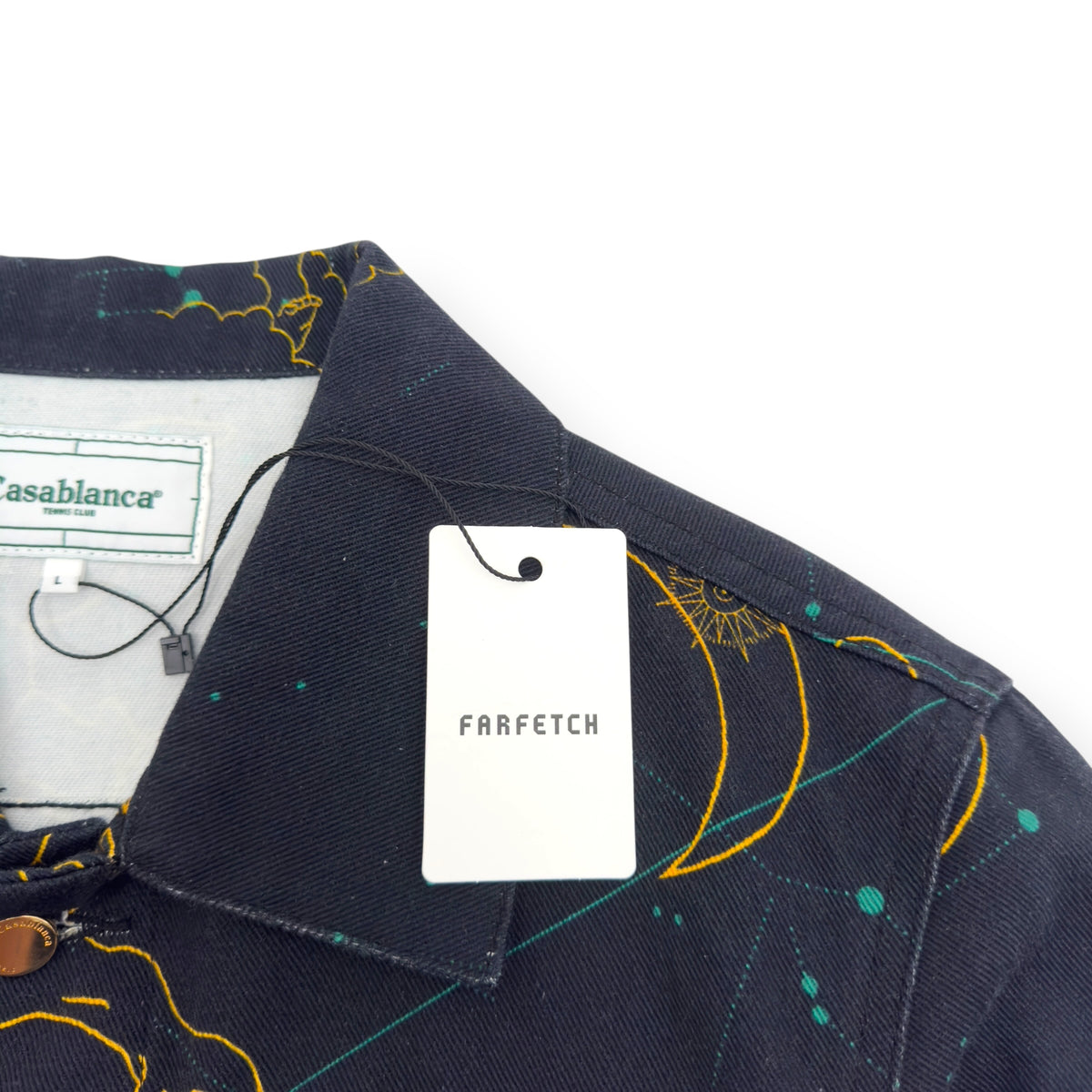 CASABLANCA CONSTELLATION GRAPHIC PRINT DENIM JACKET NAVY / YELLOW L