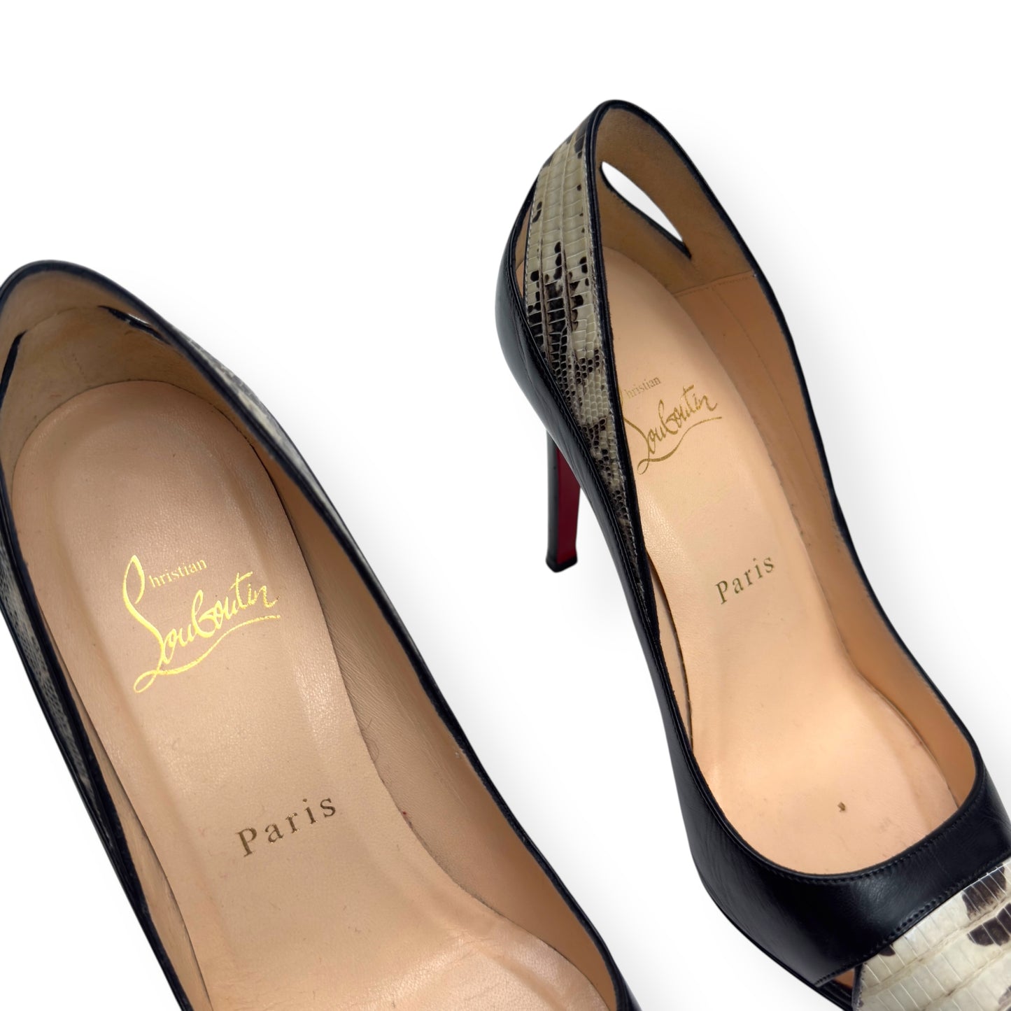 CHRISTIAN LOUBOUTIN PIGALLE WATER SNAKE TOE CAP CUT OUT PUMPS BLACK 36 / UK3