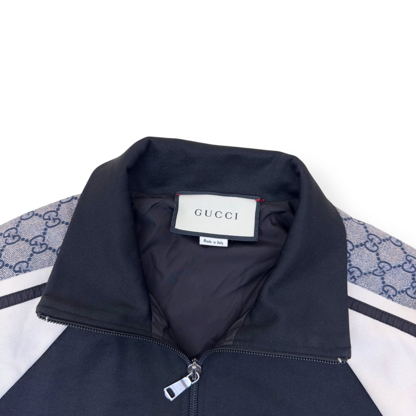 GUCCI OVERSIZE TECHNICAL JERSEY ZIP TRACK JACKET BLACK / WHITE S