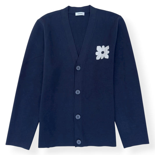 SANDRO PARIS FLOWER DETIAL CARDIGAN NAVY BLUE / WHITE XL