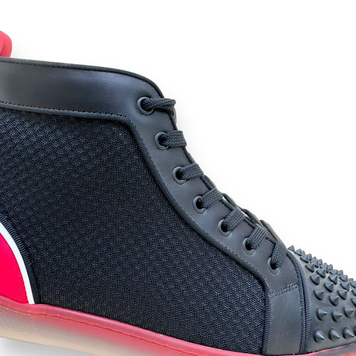 CHRISTIAN LOUBOUTIN FUN LOU SPIKE HIGH TOP SNEAKER BLACK / RED UK9
