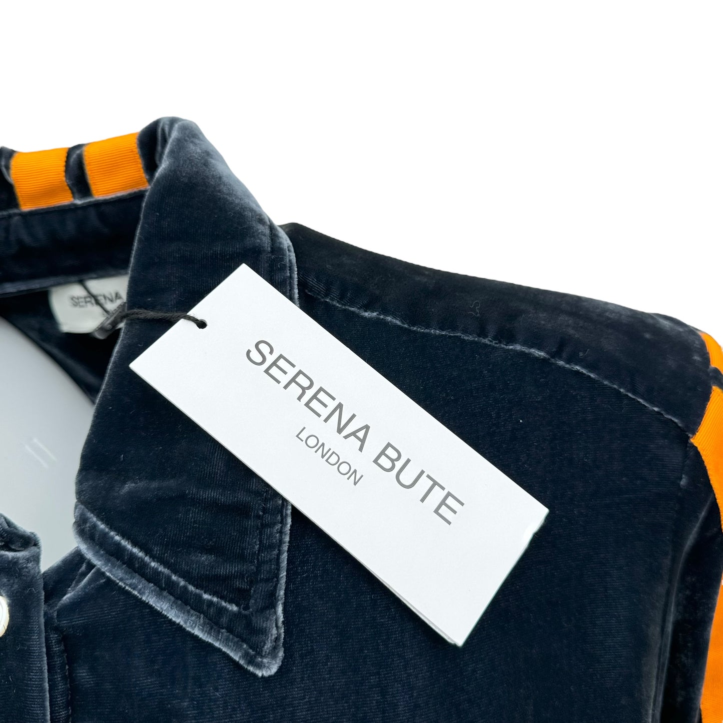 SERENA BUTE STRIPE-APPLIEUÉ VELVET SHIRT BLUE / ORANGE XS