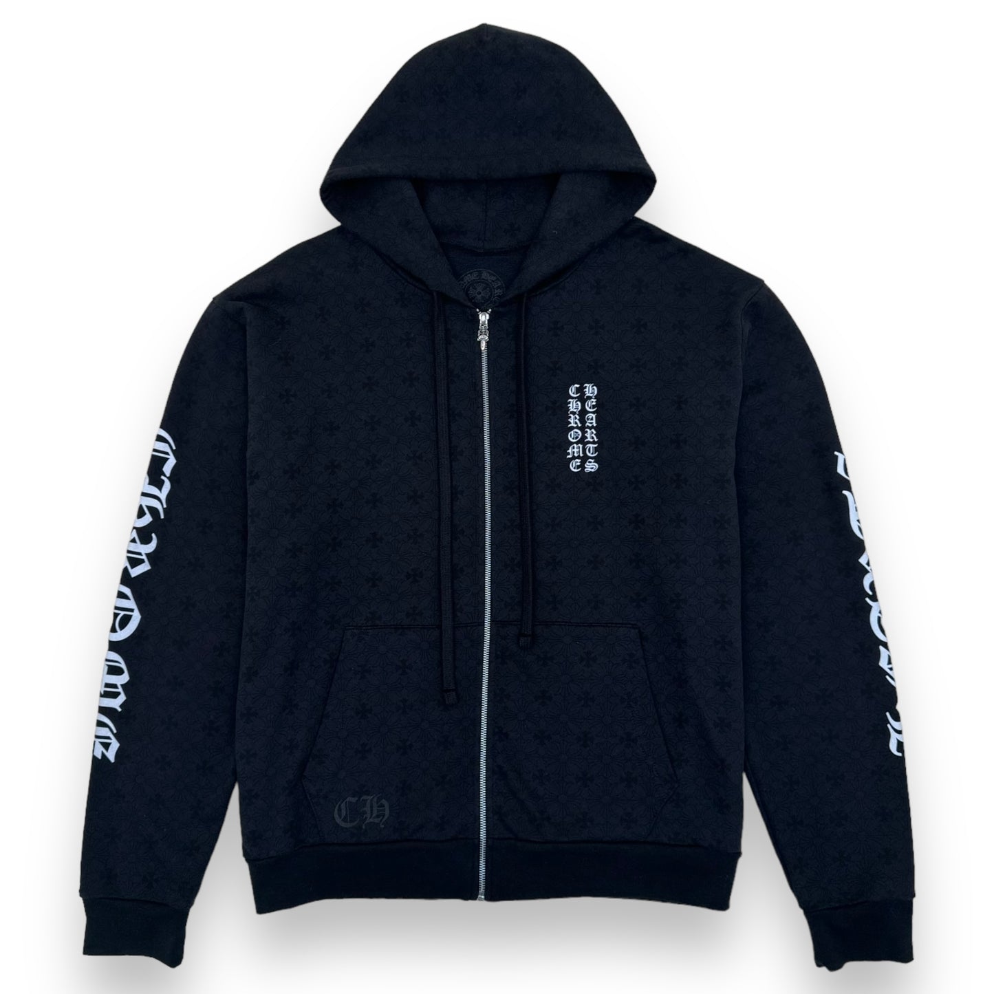 CHROME HEARTS PLUS CROSS ALLOVER PRINT ZIP-UP HOODIE BLACK L