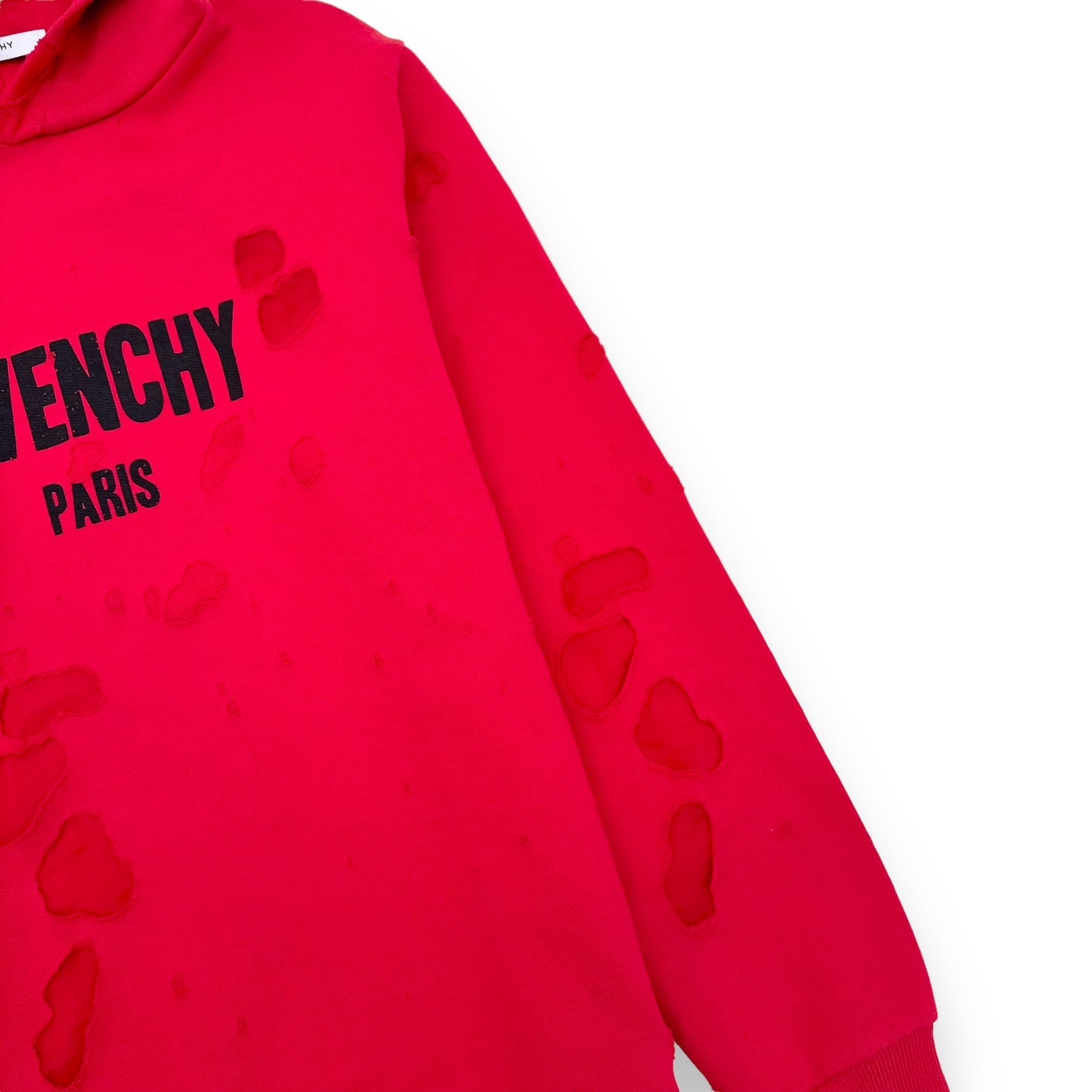 GIVENCHY DISTRESSED HOODIE RED / BLACK L