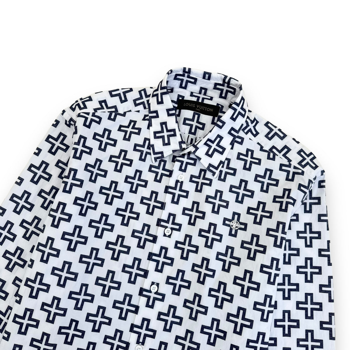 LOUIS VUITTON LV CROSS LONG SLEEVE SHIRT WHITE / BLUE XL