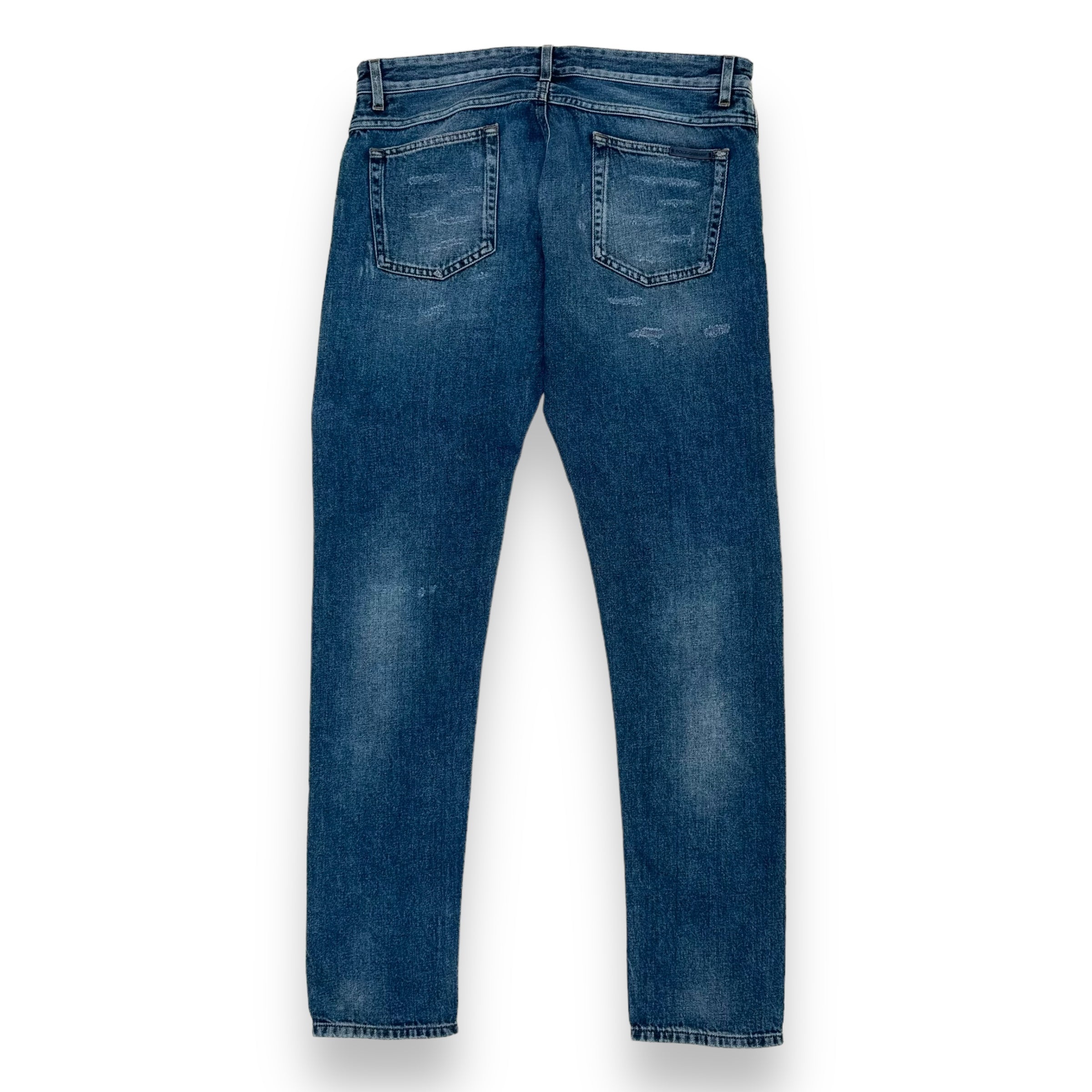 DOLCE & GABBANA DISTRESSED PATCH DENIM JEANS BLUE / RED L