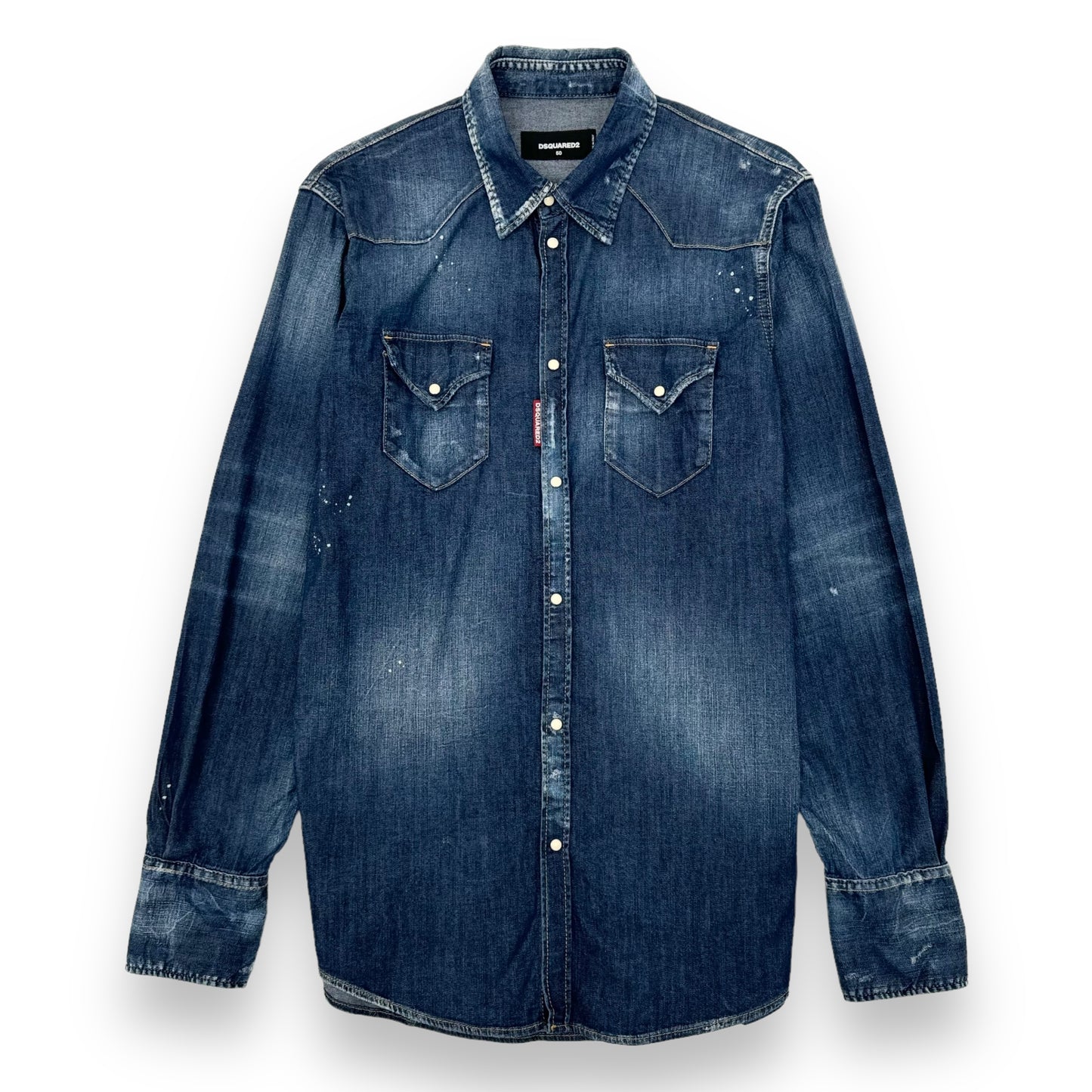 DSQUARED2 DISTRESSED DENIM SHIRT BLUE L