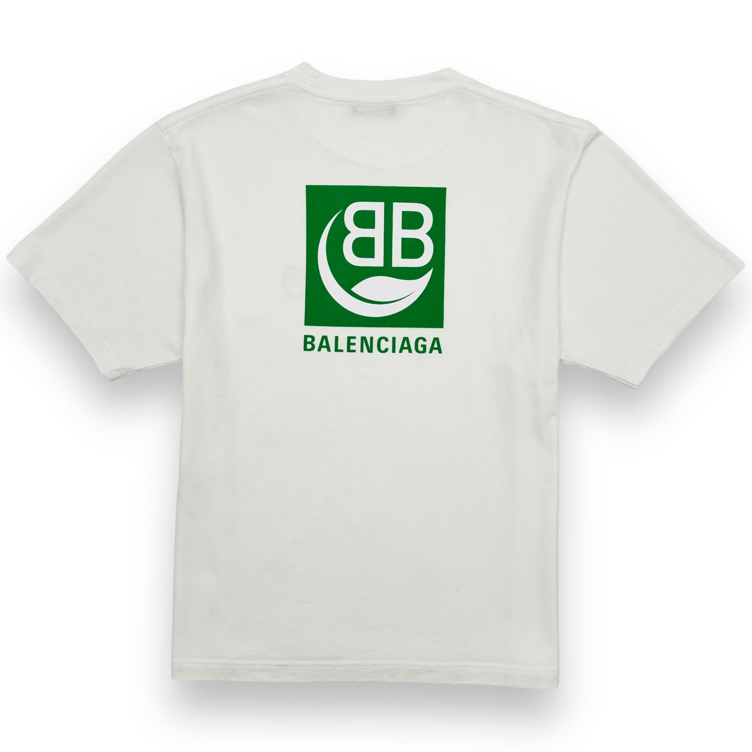 BALENCIAGA BIO-LOGO PRINT COTTON T-SHIRT WHITE / GREEN M