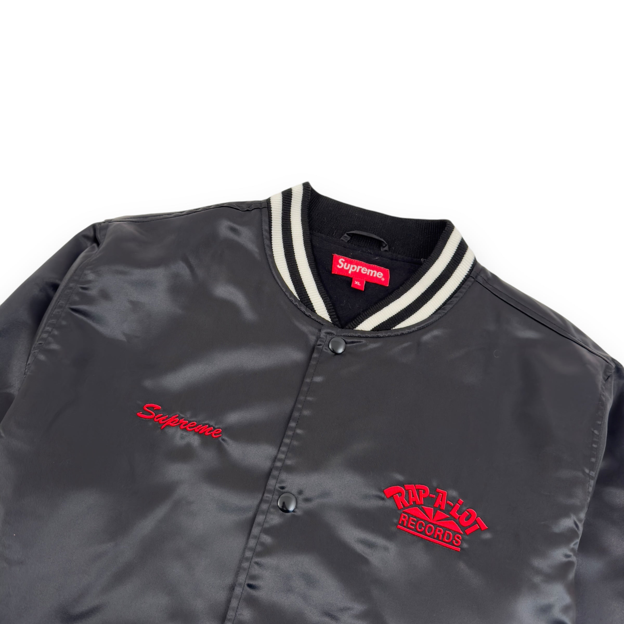 SUPREME X RAP-A-LOT RECORDS SATIN CLUB JACKET BLACK / RED XL – Wylist